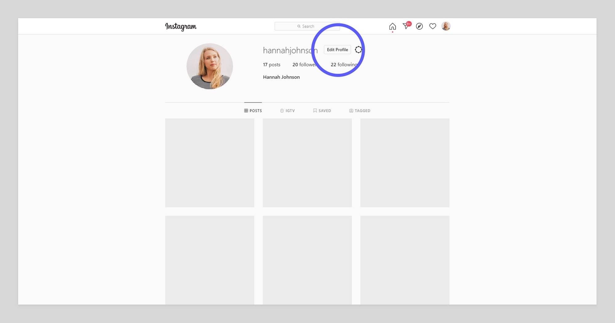 Edit Instagram Username on computer — Click Edit profile