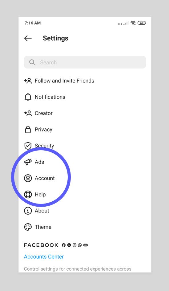 How To Unlink Facebook From Instagram — Go to Account